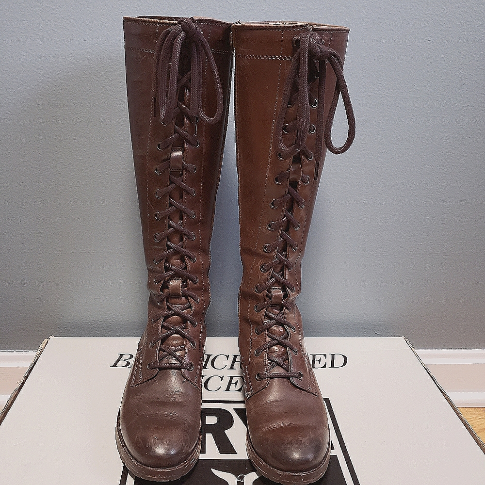 Frye Melissa Tall Lace Up Zip Dark Brown Cosplay